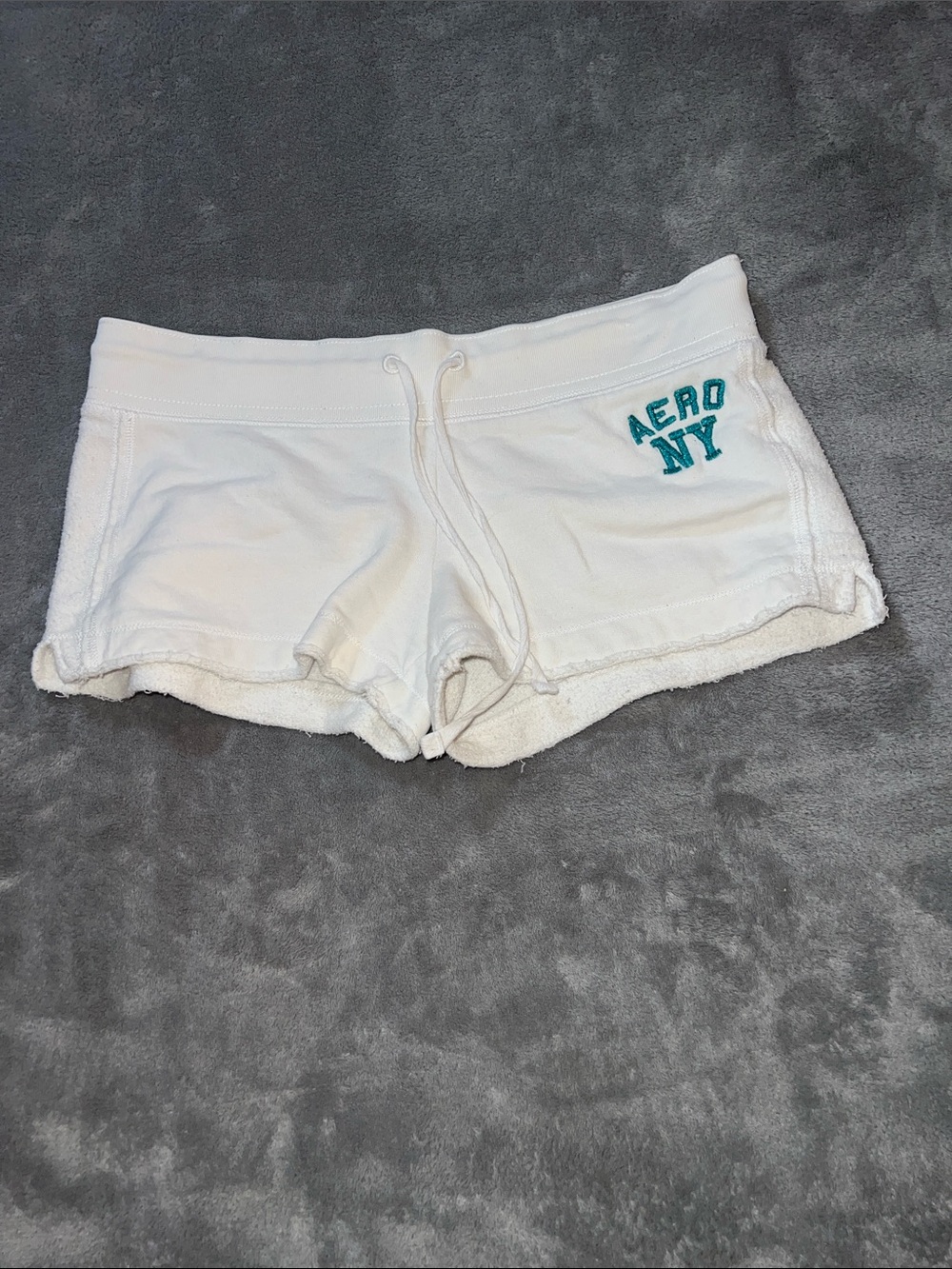 Aeropostale White Terry Lounge Shorts with Teal Logo